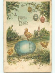 Pre-1907 easter FRENCH - BABY CHICK ON BLUE EGG o3330