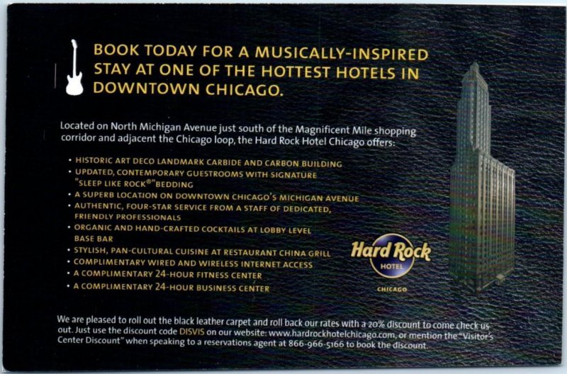 CHICAGO, Illinois IL ~ Roadside HARD ROCK HOTEL Advertising 4x6 Card