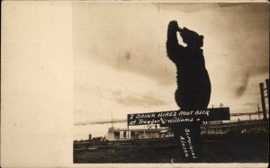 St. Michael AK Bear Drinking Hires Root Beer Traeger & Williams c1910 RPPC