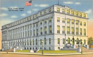 DES MOINES, IA Iowa  US COURT HOUSE  Courthouse  c1940's Tichnor Linen Postcard