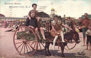 New Jersey Atlantic City Bathing Scene With Donkey Cart 1911