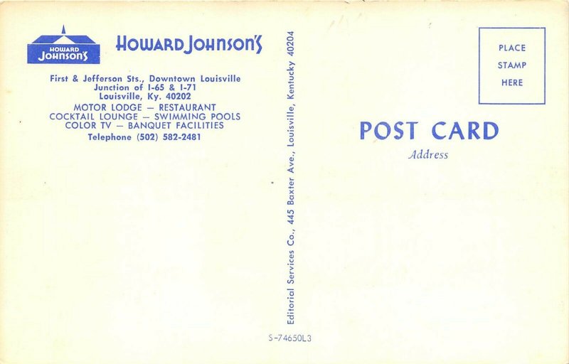 Louisville Kentucky 1960s Postcard Howard Johnson's Motel Multiview Room Pool