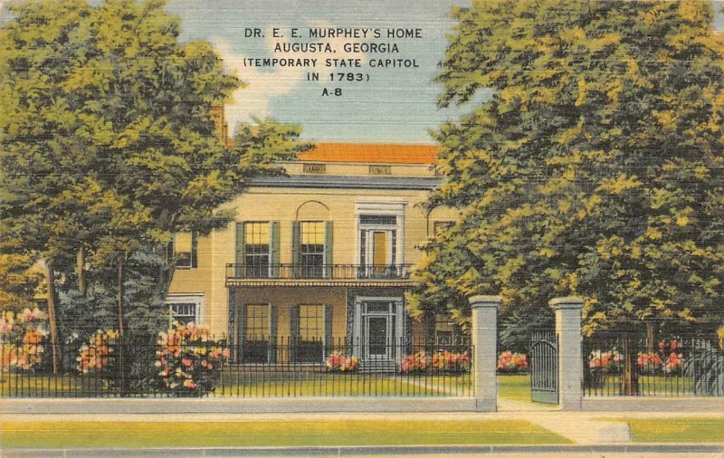 AUGUSTA, Georgia GA   HOME Of DR E.E. MURPHEY (Temp Capitol)  ca1940's Postcard