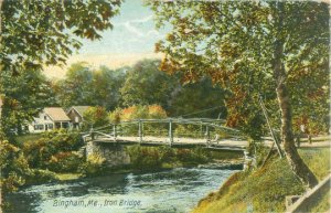 Bingham, Maine Iron Bridge, Kennebec River and House 1908 Postcard Used