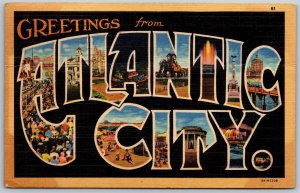 Vtg Atlantic City New Jersey NJ Large Letter Greetings 1950s Postcard