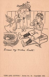 Vintage Postcard Excuse My Undue Haste Bird's Nest Cracking Egg Comic Card