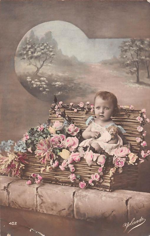 Roses Many Flowers Fleurs Child Bebe On Bench Yolande 1913