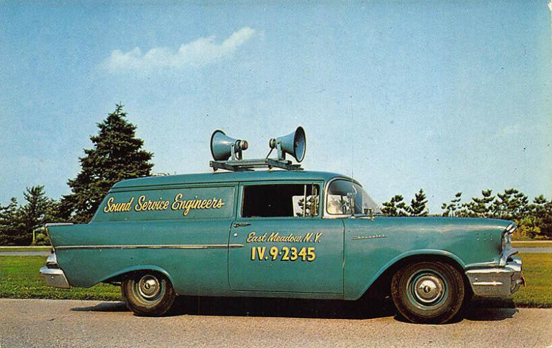 East Meadow L. I. NY Sound Service Engineers Chevrolet Wagon Speakers Postcard