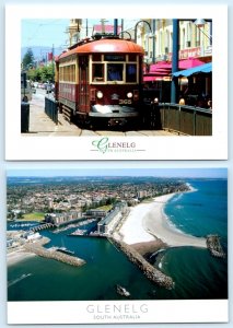 2 Postcards GLENELG, SOUTH AUSTRALIA ~ Aerial View & TRAM Street Scene 4x5½