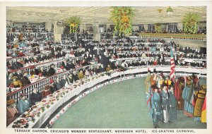 CHICAGO IL~MORRISON HOTEL-ICE SKATING CARNIVAL IN TERRACE GARDEN~1920s POSTCARD