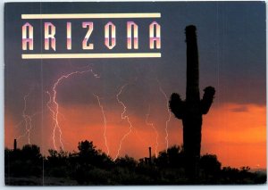 Postcard - Stormy sunset with falling rain and lighting in Arizona