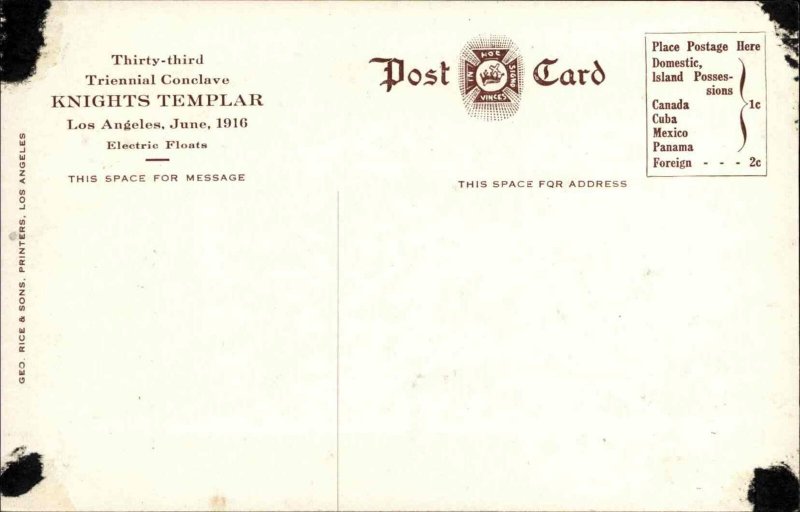 LOS ANGELES CA Knights Templar Parade Electric Will o' the Wisp Float Old PC