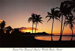 WAIKIKI BEACH Sunrise, Diamond Head, Hawaii Continental Vintage Postcard