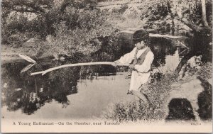 Humber River near Toronto Ontario ON Boy Fishing Enthusiast Postcard H47
