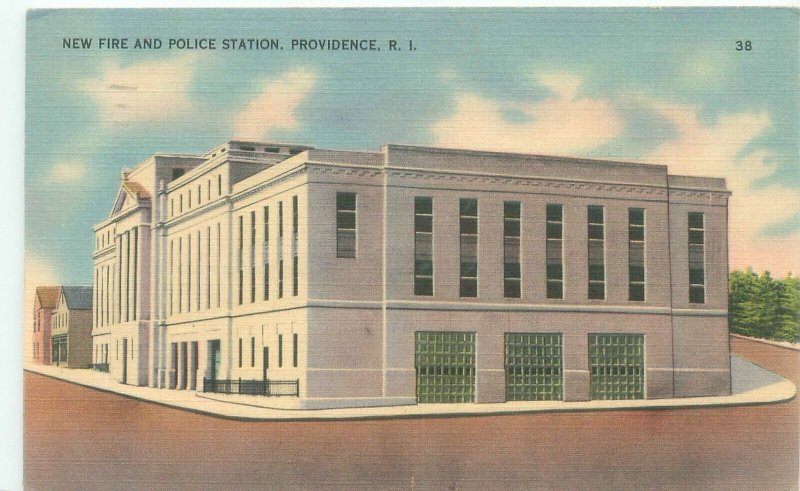 Providence Rhode Island New Fire & Police Station 1943 Linen Postcard Used