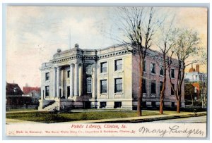 Clinton Iowa IA Postcard Public Library Building Exterior Scene 1907 Antique
