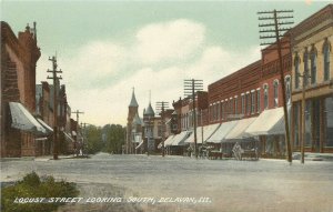 Vintage Postcard; Delavan IL Locust Ave Street Scene, Tazewell County, Wheelock