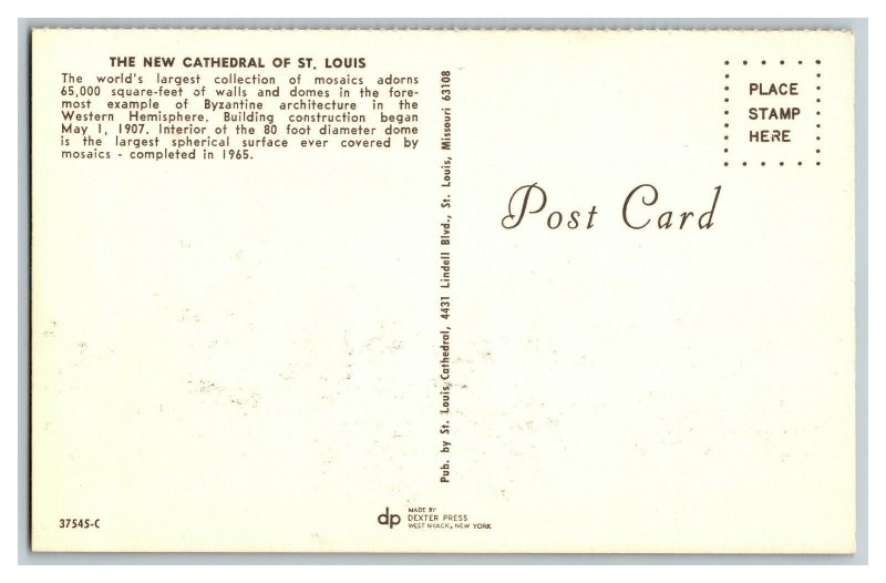The New Cathedral Of St. Louis Missouri Vintage Standard View Postcard