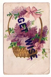 Get Wise Greeting Postcard, Basket of Flowers, Used 1909 Flag Cancel