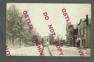 Popejoy IA RPPC 1912 MAIN STREET Add on TROLLEY nr Iowa Falls Hampton Dows Alden