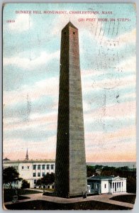 Charlestown Massachusetts 1908 Postcard Bunker Hill Monument