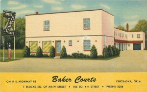 Baker Courts roadside Chickasha Oklahoma Teich linen 1940s Postcard 20-12771