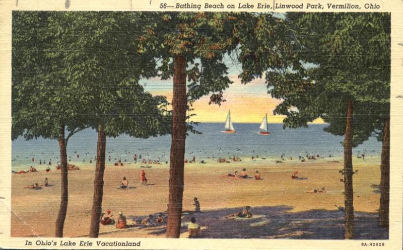 Bathing Beach on Lake Erie - Linwood Park, Vermilion, Ohio - pm 1951 - Linen