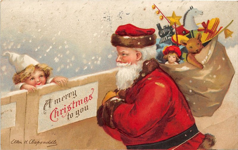 F99/ Santa Claus Christmas Postcard c1910 Ellen Clapsaddle Child 3