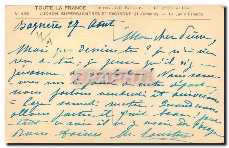 Old Postcard All France Superbagneres Luchon and Area H Garonne Lake Espingo