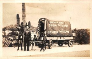 RPPC AMERICA FIRST ARIZONA TO FLORIDA BONDS STAMPS CARRIAGE PHOTO POSTCARD 1940s