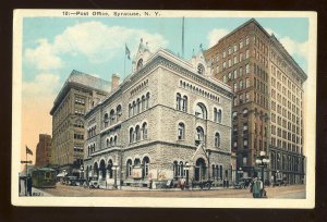 Syracuse, New York/NY Postcard, US Post Office, Trolley, Horse & Buggy, Old Cars