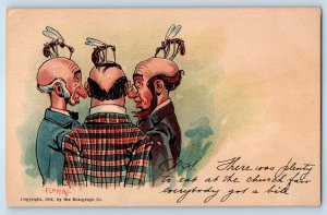 c1905 Humor Three Bald Men Mosquito Sucker Flohri Signed Artist Antique Postcard