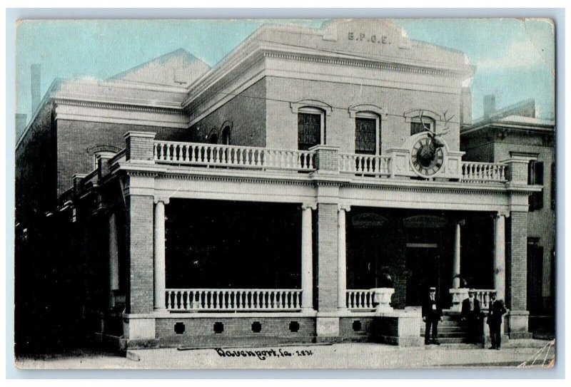 Davenport Iowa IA Postcard BPOE Elk Masonic Exterior View c1910 Vintage Antique