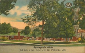 Springville Utah Motel US 91 89, 50 1940s Roadside Colorpicture Postcard 21-7385