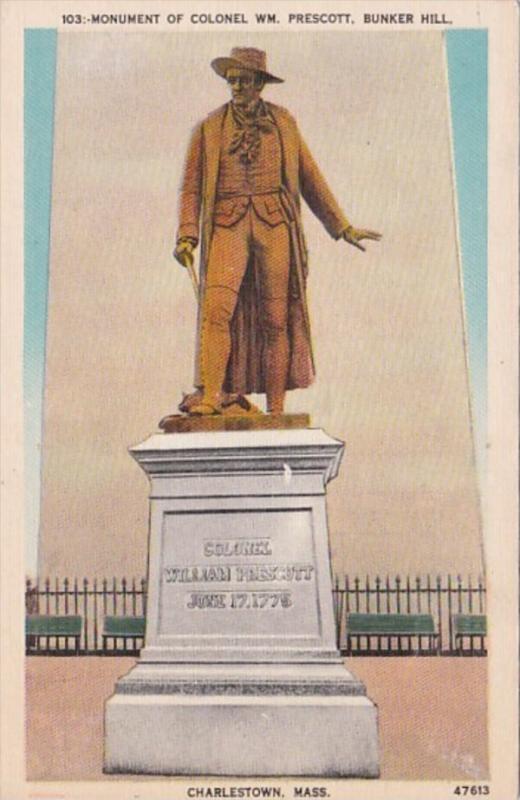 Massachusetts Boston Charlestown Monument Of Colonel William Prescott At Bunk...