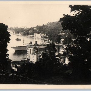 c1930s Bebek, Istanbul, Turkey RPPC Birds Eye Steamship Harbor Real Photo A193