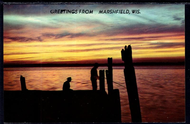 Greetings From Marshfield,WI Lake Scene Fishermen