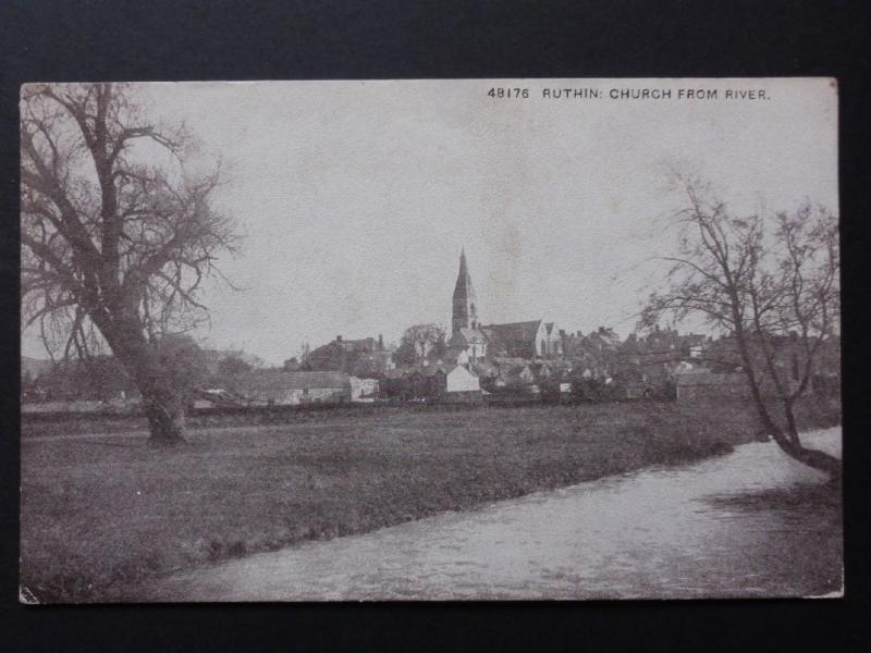 North Wales: Ruthin Church from River - Old Postcard by Photochrom Co No.48176