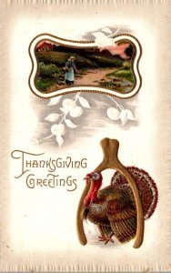 Thanksgiving With Turkey and Gold Wishbone