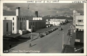 ANCHORAGE AK Main Street BICYCLE BUS CARS Old Real Photo Postcard