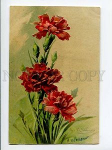 3037774 CARNATIONS by C. KLEIN vintage PFB Publ. Embossed pc