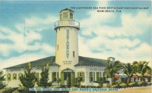 Miami Beach Florida Lighthouse Seafood Restaurant 1940s Postcard 21-11783