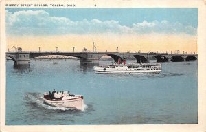 Toledo Ohio 1920s Postcard Cherry Street Bridge Steamboat Boat