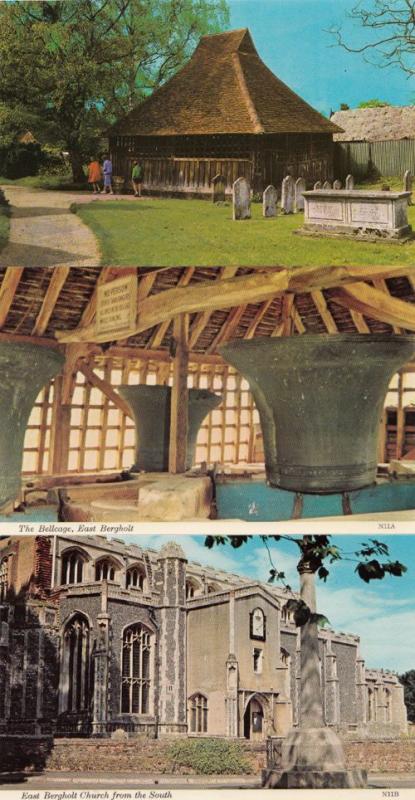 East Bergholt Church Bells Cage 3x Essex Postcard Bundle