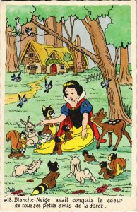 PC CPA DISNEY, SNOW WHITE WITH ANIMALS IN THE FOREST, VINTAGE POSTCARD (b15164)