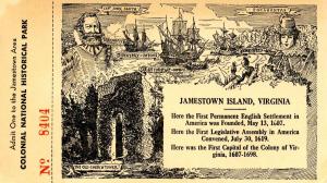 VA - Jamestown. Admission Ticket/Postcard (3.5 X 6.125)