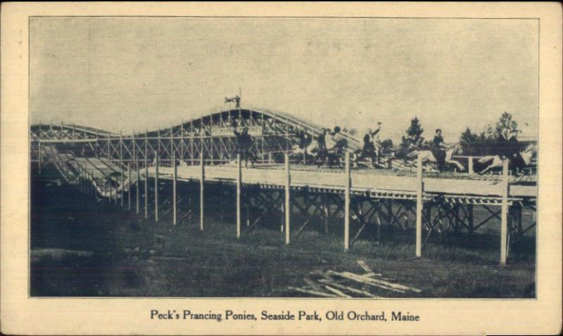 Old Orchard Beach ME Peck's Prancing Ponies Ride & Coaster Postcard rpx c1910