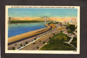 NY Riverside Drive Highway George Washington Bridge New York City Postcard NYC