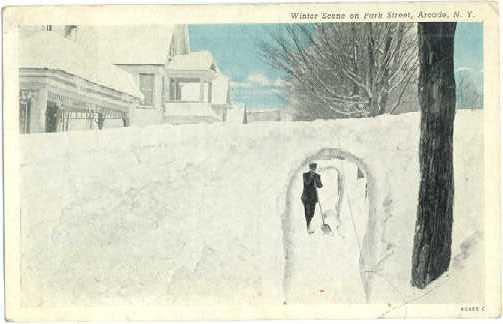 Winter Scene on Park Street, Arcade, New York, 1943 White Border