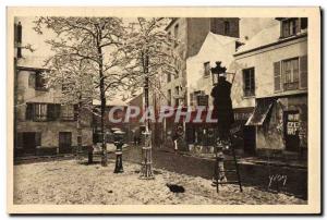 Old Postcard Paris Montmartre Strolling Under The Snow